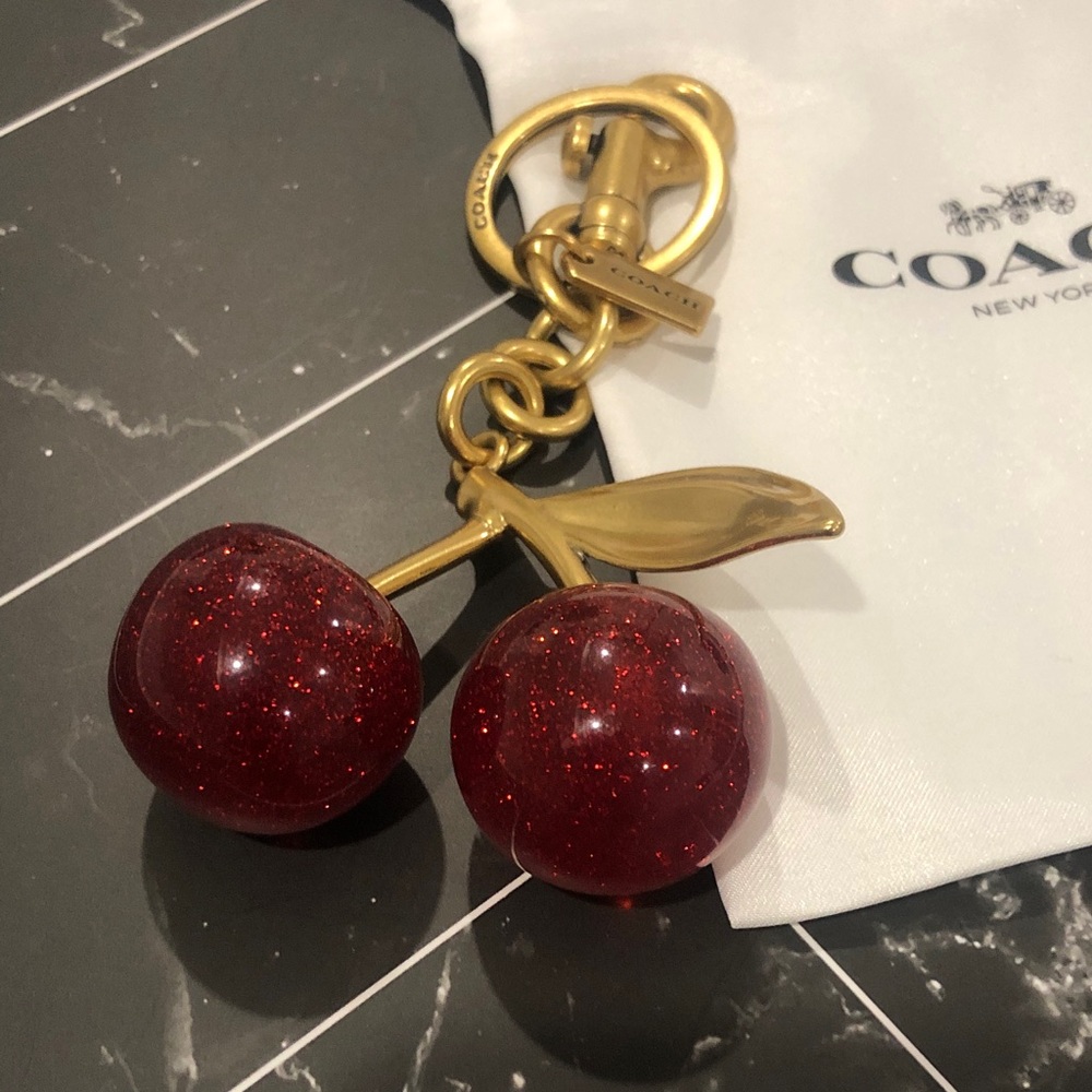 Coach Gold-Tone Keychain with Red Glitter Cherry Charms - Picture 4 of 4